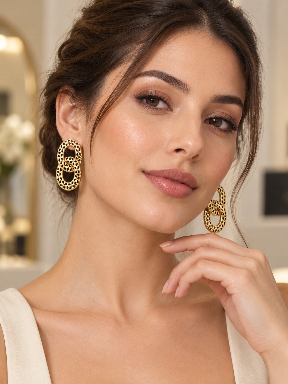 Gold Linked Hoop Earrings - Women Jewelry